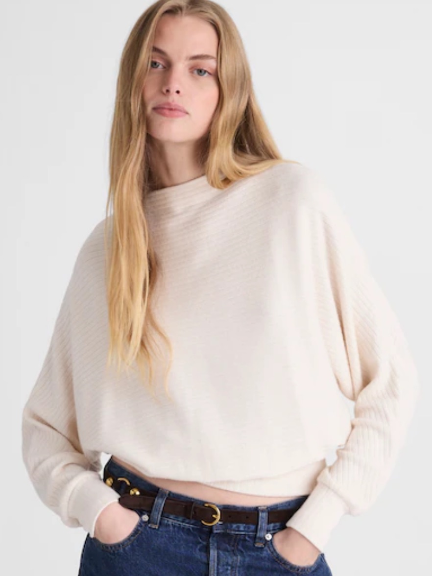 Madewell Mockneck Dolman-Sleeve Knit Top Antique Cream Quiet Luxury Size Medium